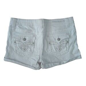 HYDRAULIC Women's White Denim Shorts 17/18 Embroidered Back Pockets Cotton